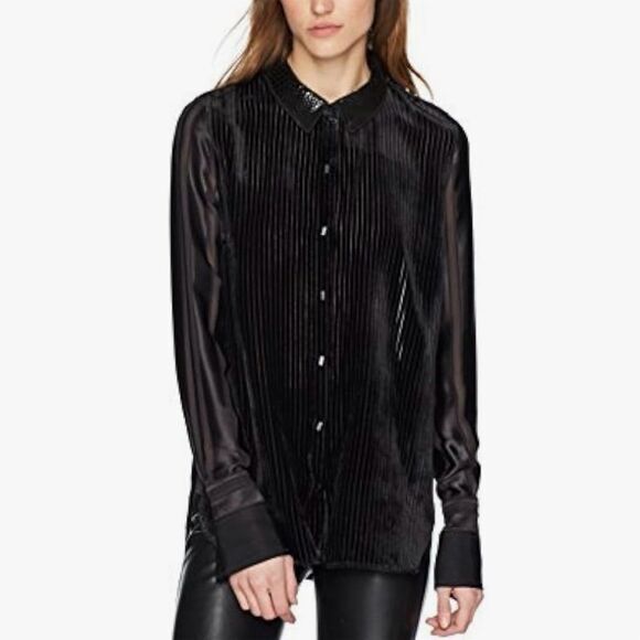 Elie Tahari Tops - Elie Tahari Women's XS Black Martha Velvet Burnout Button Down Blouse